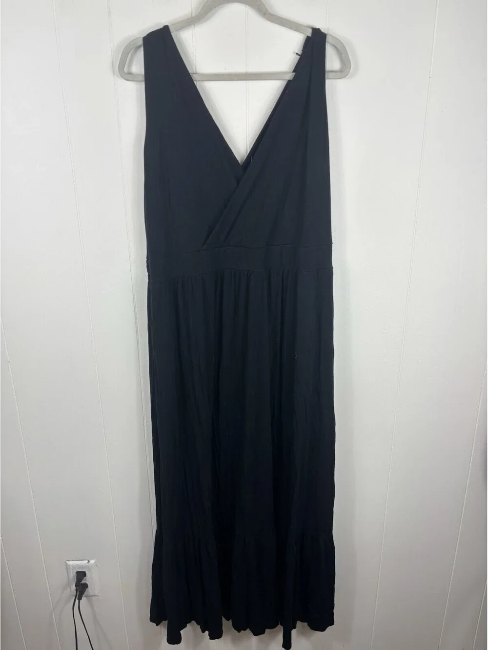 AVA & VIV SIZE 2X LONG BLACK V-NECK MAXI DRESS STRETCH Goth Whimsigoth Event